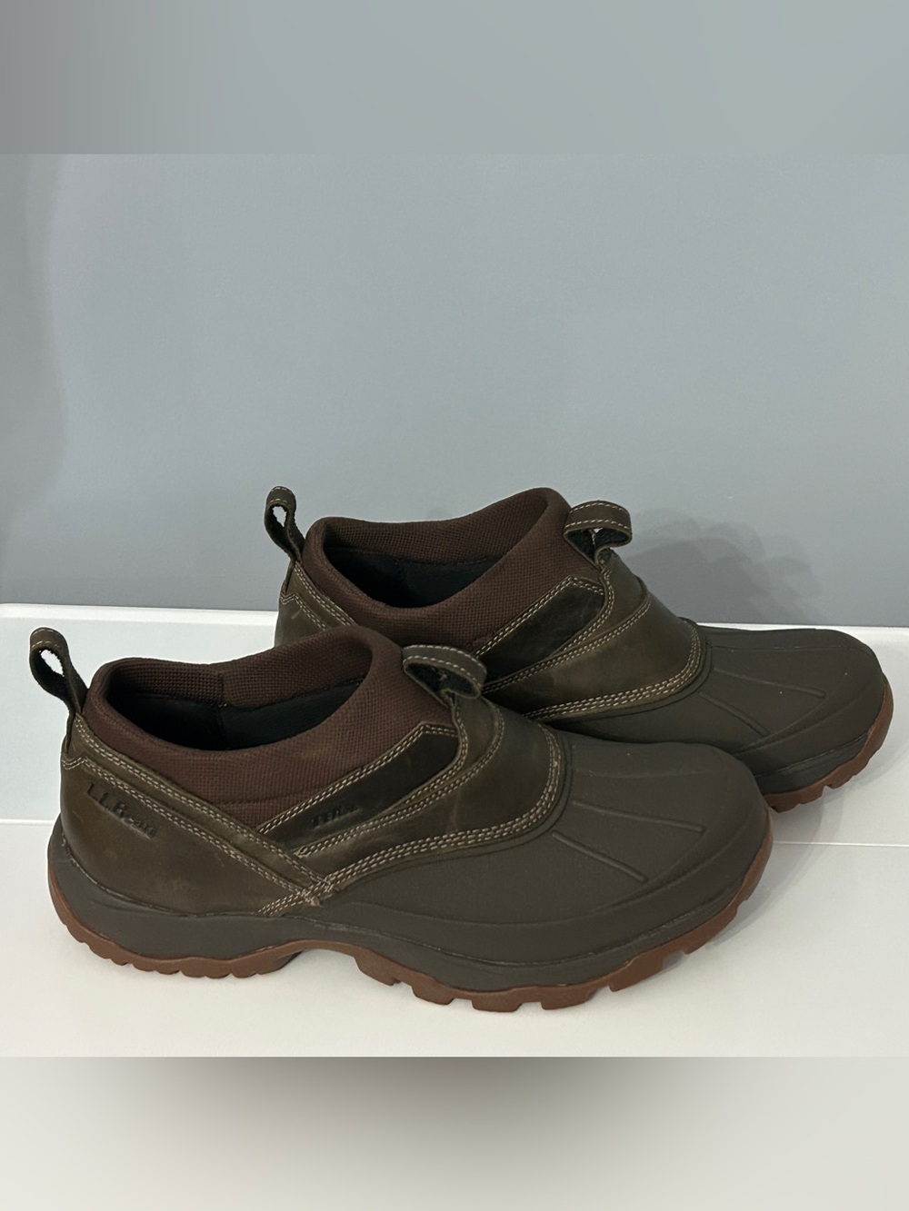 L.L. Bean Storm Chaser 5 Slip On Boots Mens 12 M Waterproof Brown Leather Duck